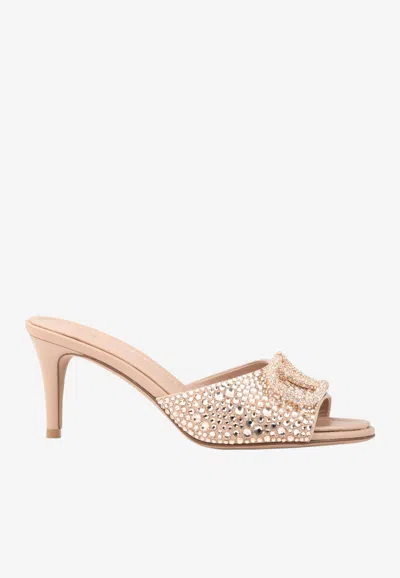 Valentino Garavani Vlogo 70 Crystal-embellished Mules In Blush