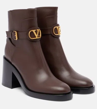 Valentino Garavani Vlogo 70 Leather Ankle Boots In Brown