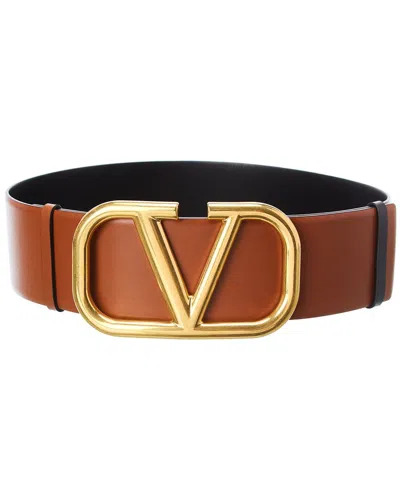 Valentino Garavani Vlogo Reversible & Adjustable Leather Belt In Brown