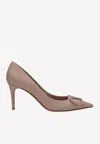 Valentino Vlogo Signature 90mm Pointed Pumps In Nude