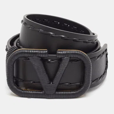 Pre-owned Valentino Garavani Vlogo 80 Cm Waist Belt Black Leather Whipstitch