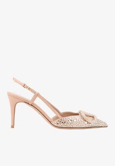 Valentino Garavani Vlogo 80 Crystal-embellished Slingback Pumps In Blush