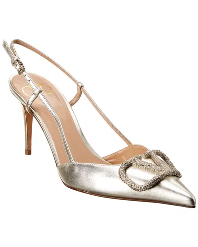 Valentino Garavani Valentino Vlogo 80 Laminated Metallic Leather Slingback Pump In White