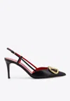 Valentino Garavani Vlogo Signature Satin Slingback Pumps 80mm Woman Black 40.5 In Black