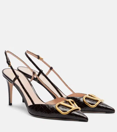 Valentino Garavani 80mm Vlogo Signature Croc-embossed Leather Slingback Pumps In Burgundy