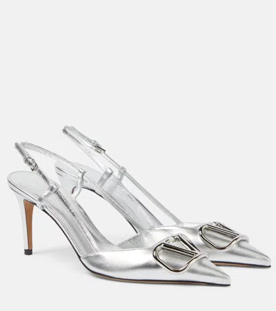 Valentino Garavani Vlogo Embellished Leather Slingback Pumps In Silver