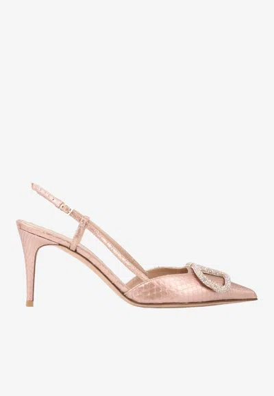 Valentino Garavani Vlogo 80 Metallic Slingback Pumps In Elaphe Leather In Gold