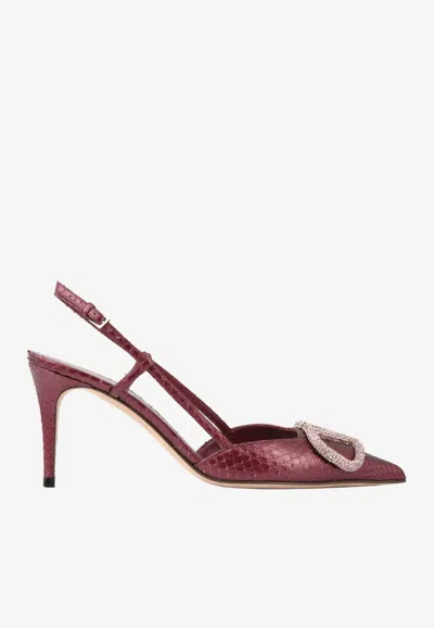 Valentino Garavani Vlogo 80 Metallic Slingback Pumps In Elaphe Leather In Multicolor