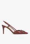 Valentino Garavani Vlogo Signature Patent Leather Slingback Pump 80mm Woman Brown 40.5 In Brown