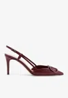 Valentino Patent Leather Slingback Pumps With Stiletto Heel In Burgundy