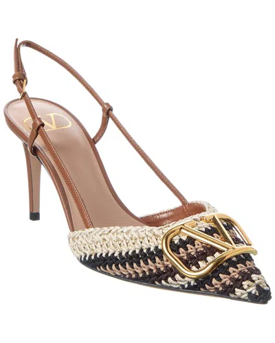 Valentino Garavani Valentino Vlogo 80 Woven & Leather Slingback Pump In Brown