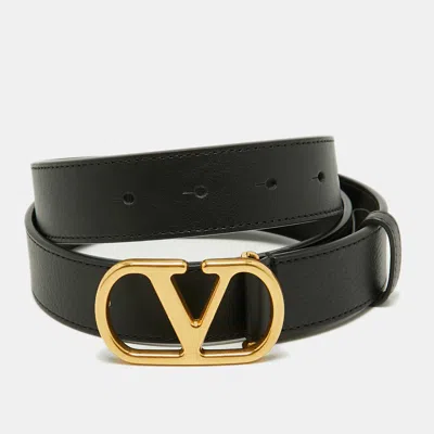 Pre-owned Valentino Garavani Vlogo 85 Cm Buckle Belt Black Leather