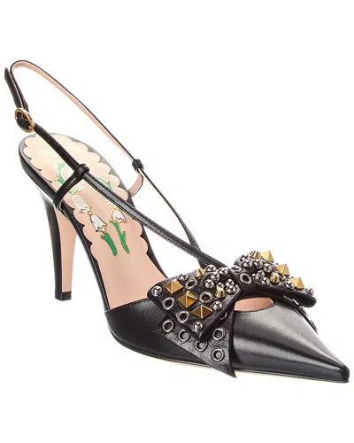 Valentino Garavani Valentino Vlogo 85 Leather Slingback Pump In Black
