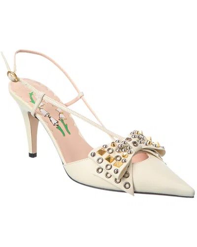 Valentino Garavani Valentino Vlogo 85 Leather Slingback Pump In White
