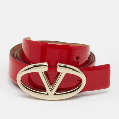 Pre-owned Valentino Garavani Vlogo 90cm Buckle Belt Red Patent Leather
