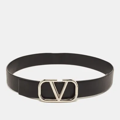 Pre-owned Valentino Garavani Vlogo 90cm Waist Belt Black Leather