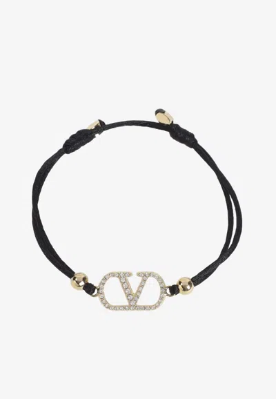 Valentino Garavani Vlogo Adjustable Bracelet With Crystals In Black
