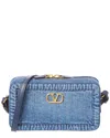 Valentino Vlogo Alltime Denim & Leather Camera Bag In Blue