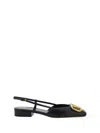 Valentino Vlogo Leather Slingback Ballerina Shoes In Nero