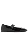 Valentino Garavani Vlogo Locker Mary-jane Ballerina In Eel With Flower Application Woman Black 37.5 In Black