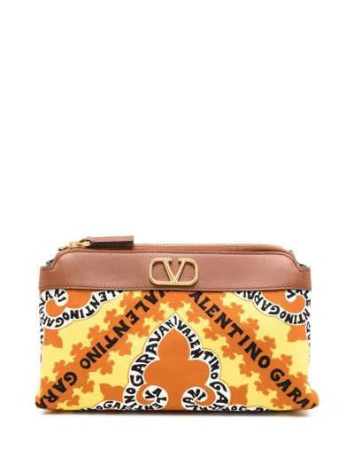 Valentino Garavani Vlogo Bandana-print Pouch In Yellow