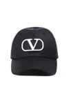 Valentino Garavani Black Baseball Cap With Embroidered V Logo On Front In Cotton Man In Black
