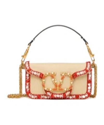 Valentino Garavani Vlogo Beaded Shoulder Bag In Nude