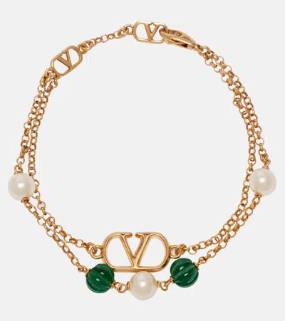 Valentino Garavani Vlogo Beaded Swarovski Pearls Bracelet In Gold
