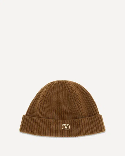 Valentino Garavani Vlogo Ribbed-knit Beanie Hat In Brown