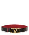 Valentino Garavani Reversible Vlogo Signature Belt In Glossy Calfskin 40 Mm Woman Black/pure Red 065 In Black