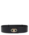Valentino Logo Buckle Leather Belt With Wide Loop In Black