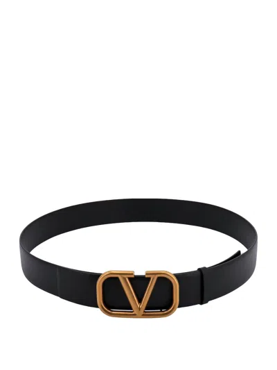 Valentino Garavani Elegant Black Leather Belt With Gold Buckle 30 Mm