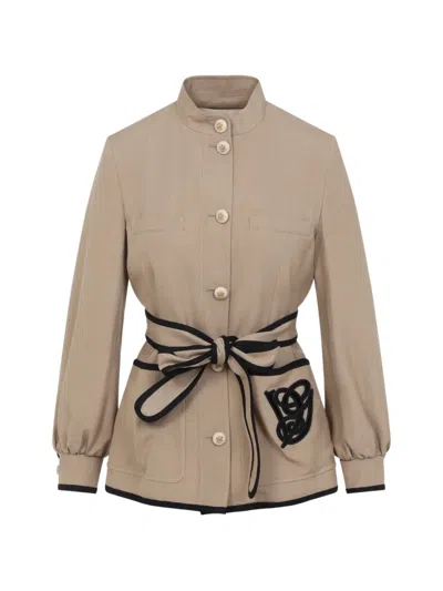 Valentino Beige Caban Embroidered Logo Vg Jacket