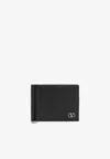Valentino Vlogo Bi-fold Leather Wallet With Money Clip In Black
