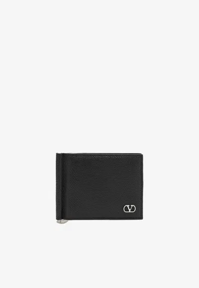 Valentino Garavani Vlogo Bi-fold Leather Wallet With Money Clip In Black