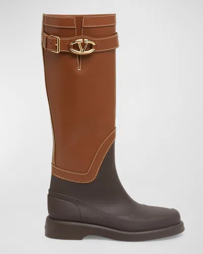 Valentino Garavani Two-tone Leather And Rubber Vlogo The Bold Boots In Multi