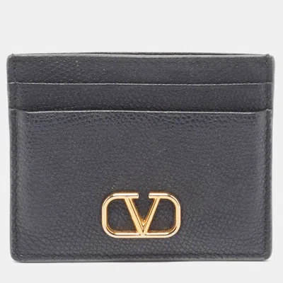 Pre-owned Valentino Garavani Vlogo Black Leather Card Holder