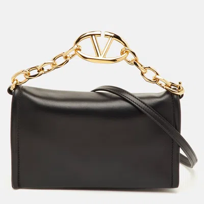 Pre-owned Valentino Garavani Vlogo Black Leather Chain Bag
