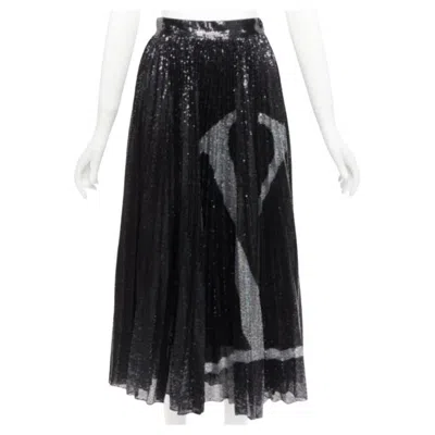 Pre-owned Valentino Vlogo Black Silver Sequins Embellished Pleated Plisse Midi Skirt Xs