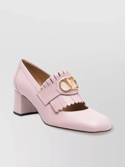 Valentino Garavani Vlogo Block Heel Loafers With Fringed Trim In Pink
