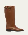 Valentino Garavani Vlogo Bold Edition Leather Knee Boots In Tabak