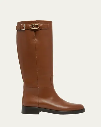 Valentino Vlogo Bold Edition Leather Knee Boots In Tobacco