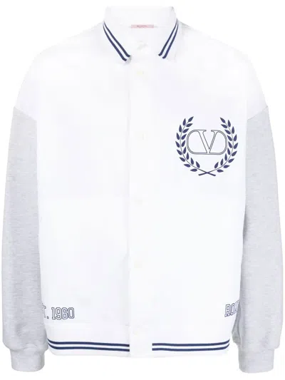 Valentino Vlogo Bomber Jacket In Optic White,grey