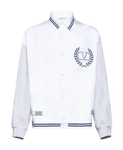 Valentino Vlogo Bomber Jacket In Optic White,grey