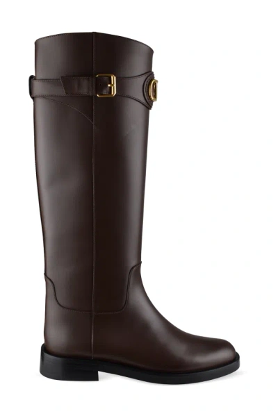Valentino Garavani Leather Signature Vlogo Riding Boots 30 In Brown