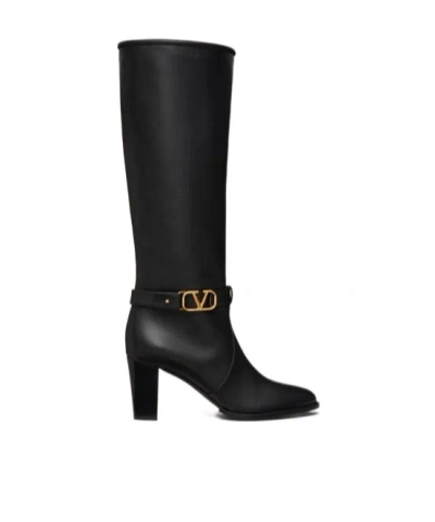 Valentino Garavani Valentino Vlogo Signature 75 Leather Knee-high Boot In Black