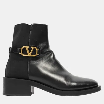 Pre-owned Valentino Garavani Vlogo Boots Black Leather Eu 39 Uk 6