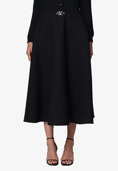 Valentino Vlogo Boucle Flared Midi Skirt In Blue