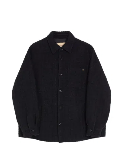 Valentino Textured Collared Jacket Long Sleeves Chest Pocket In Black