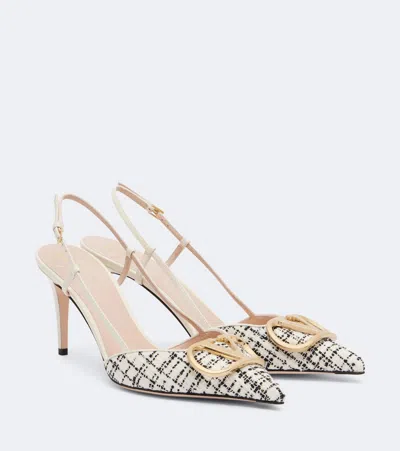 Valentino Garavani Vlogo Bouclé Slingback Pumps In White
